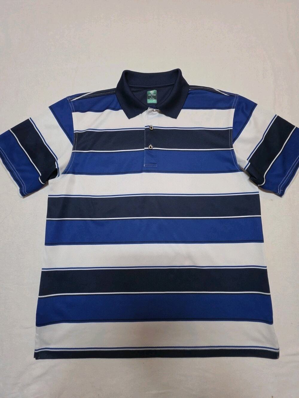 pro tour airplay Mens Size L Polo Golf Short Sleeve Shirt Blue And White